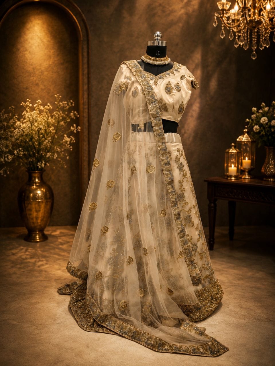Ivory gold embroidered bridal lehenga — wearit premium rental, Hinjewadi Pune