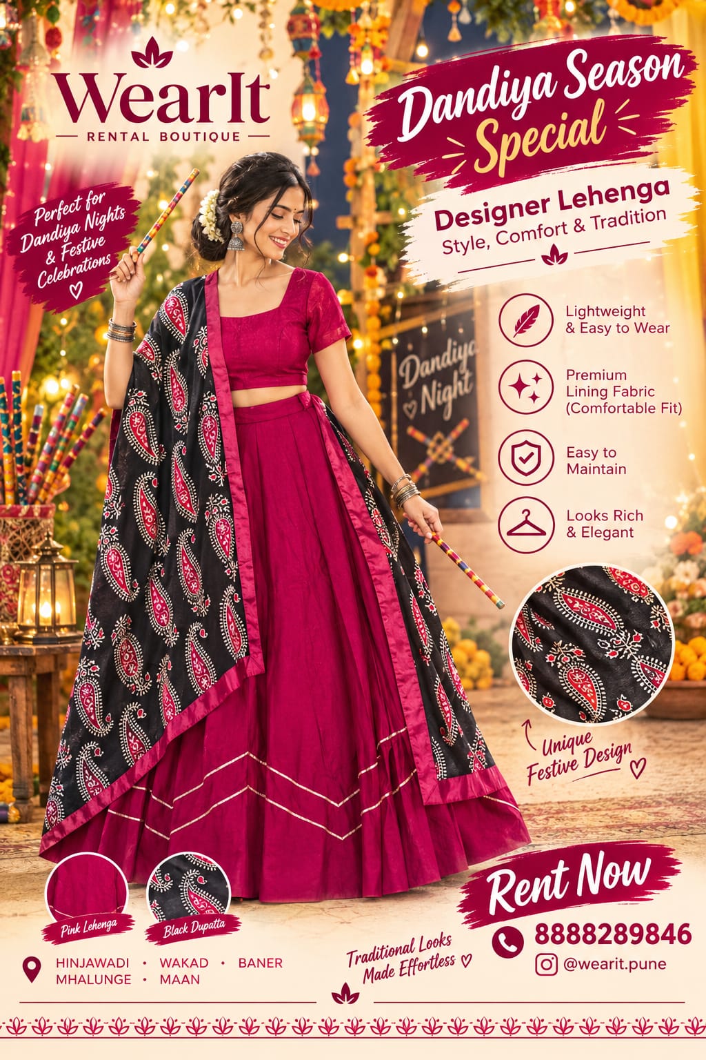 Pink Lehenga with Unique Black Festive Dupatta