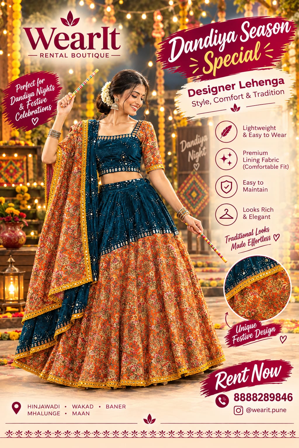 Teal & Orange Designer Patchwork Lehenga