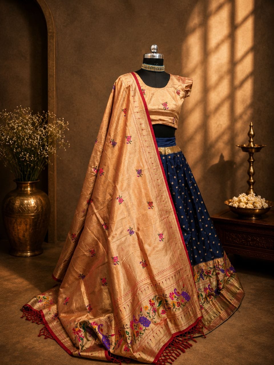 Navy Blue Paithani Zari Lehenga — photo 2