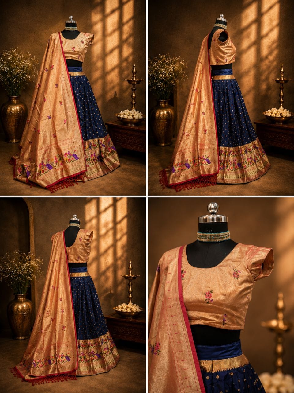 Navy Blue Paithani Zari Lehenga
