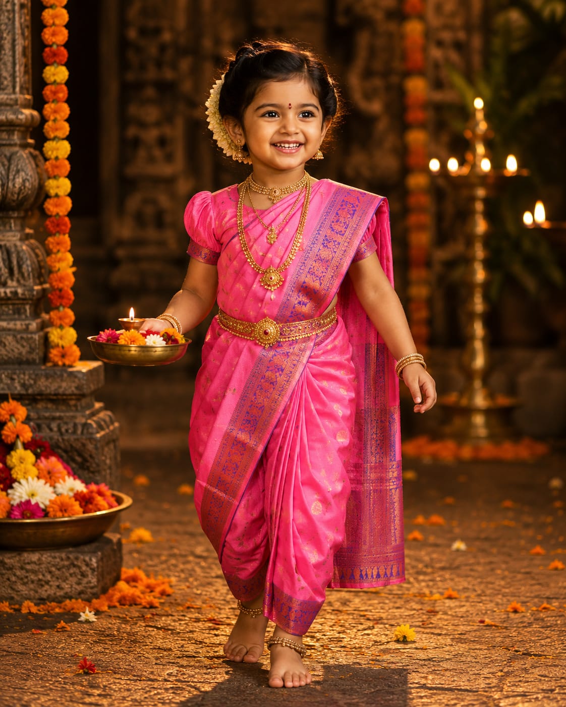 Toddler pink and blue Nauwari saree — wearit premium rental, Hinjewadi Pune