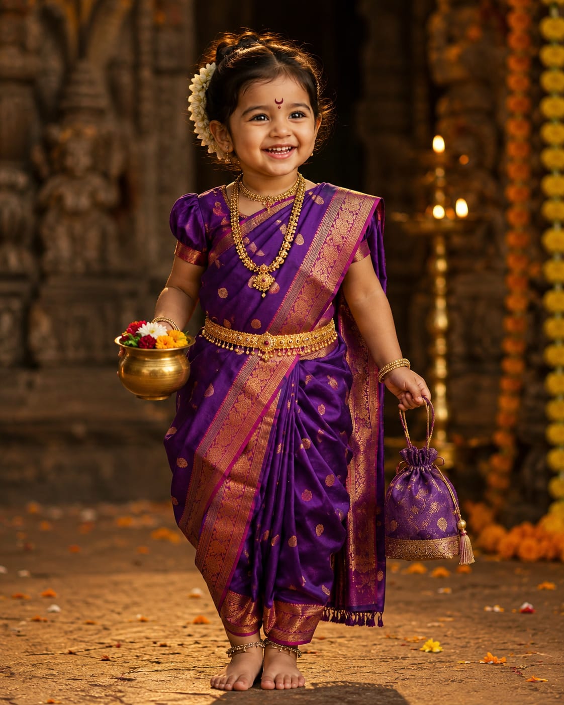 Toddler purple and magenta Nauwari saree — wearit premium rental, Hinjewadi Pune