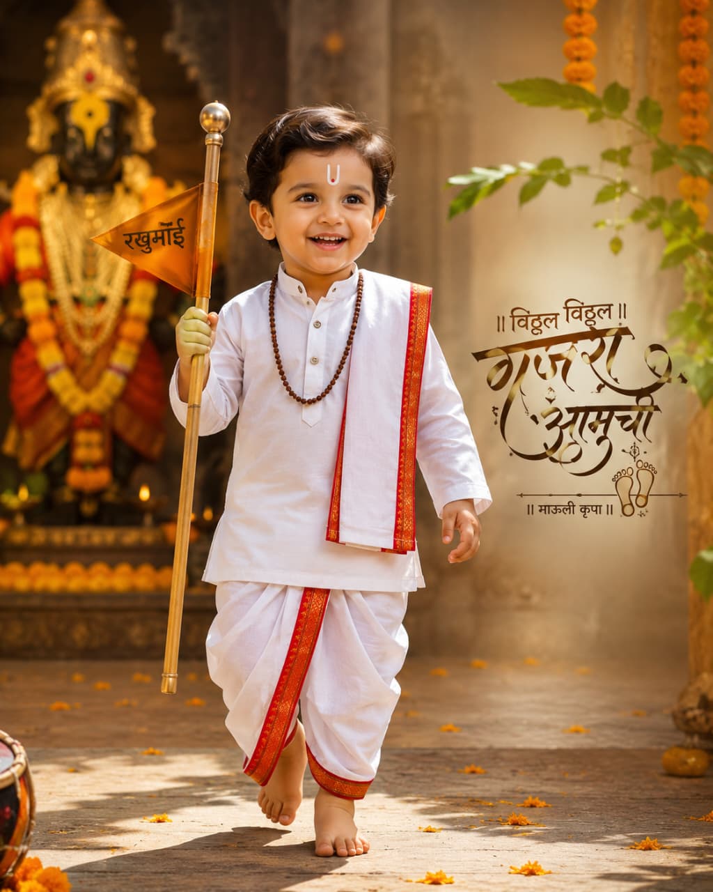 Kids Varkari pilgrim costume with Rakhumai flag — wearit premium rental, Hinjewadi Pune